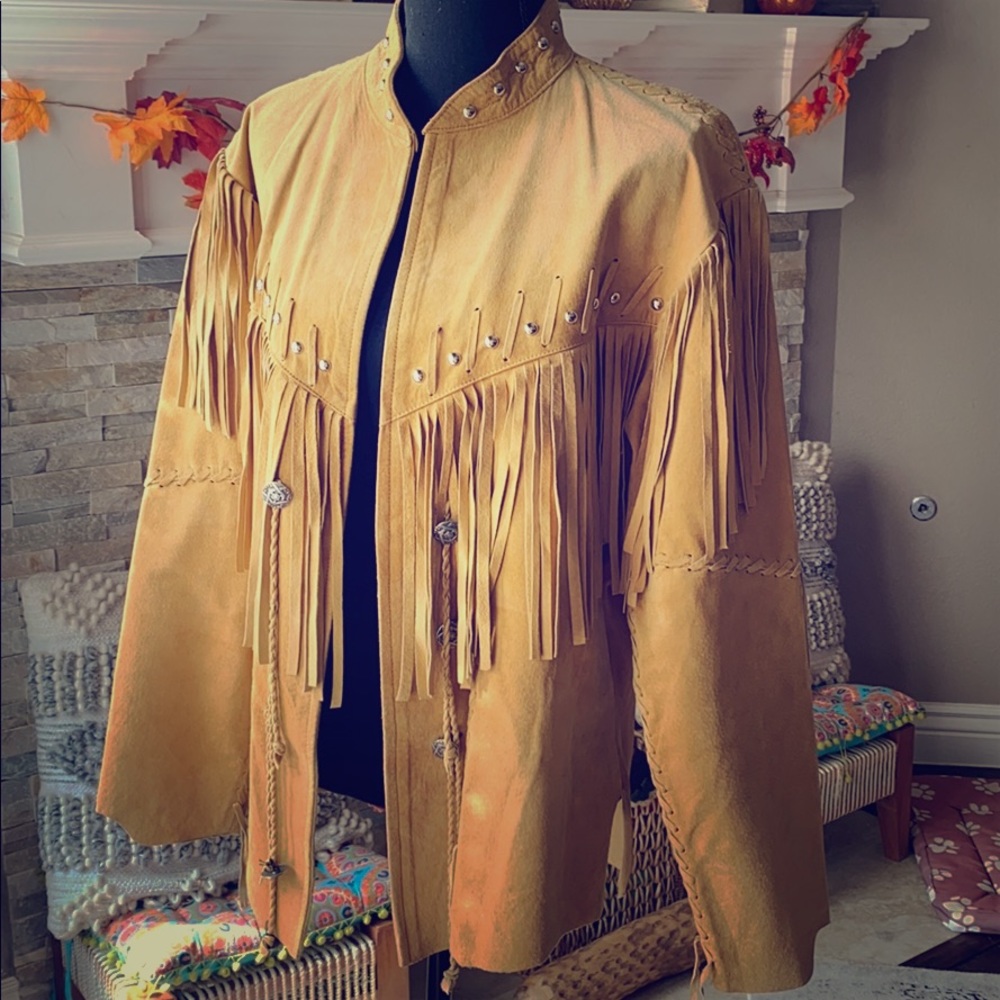 Arella leather Boho Fringe jacket large